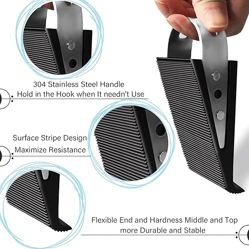 Miniatura 3 de Shackcom Cuña de goma para tope de puerta, 1 paquete de tope de puerta negro resistente adecuado para todo tipo de pisos, con ganchos de acero