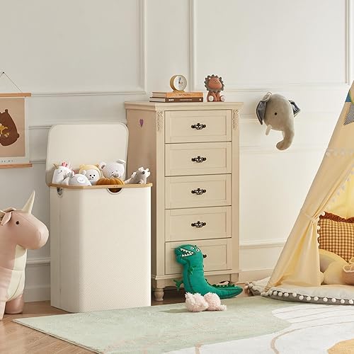 Miniatura 46 de Lifewit Cesta grande de 100 litros con tapa para ropa con asas de bambú y bolsa extraíble, plegable para dormitorio, baño, residencia universitaria