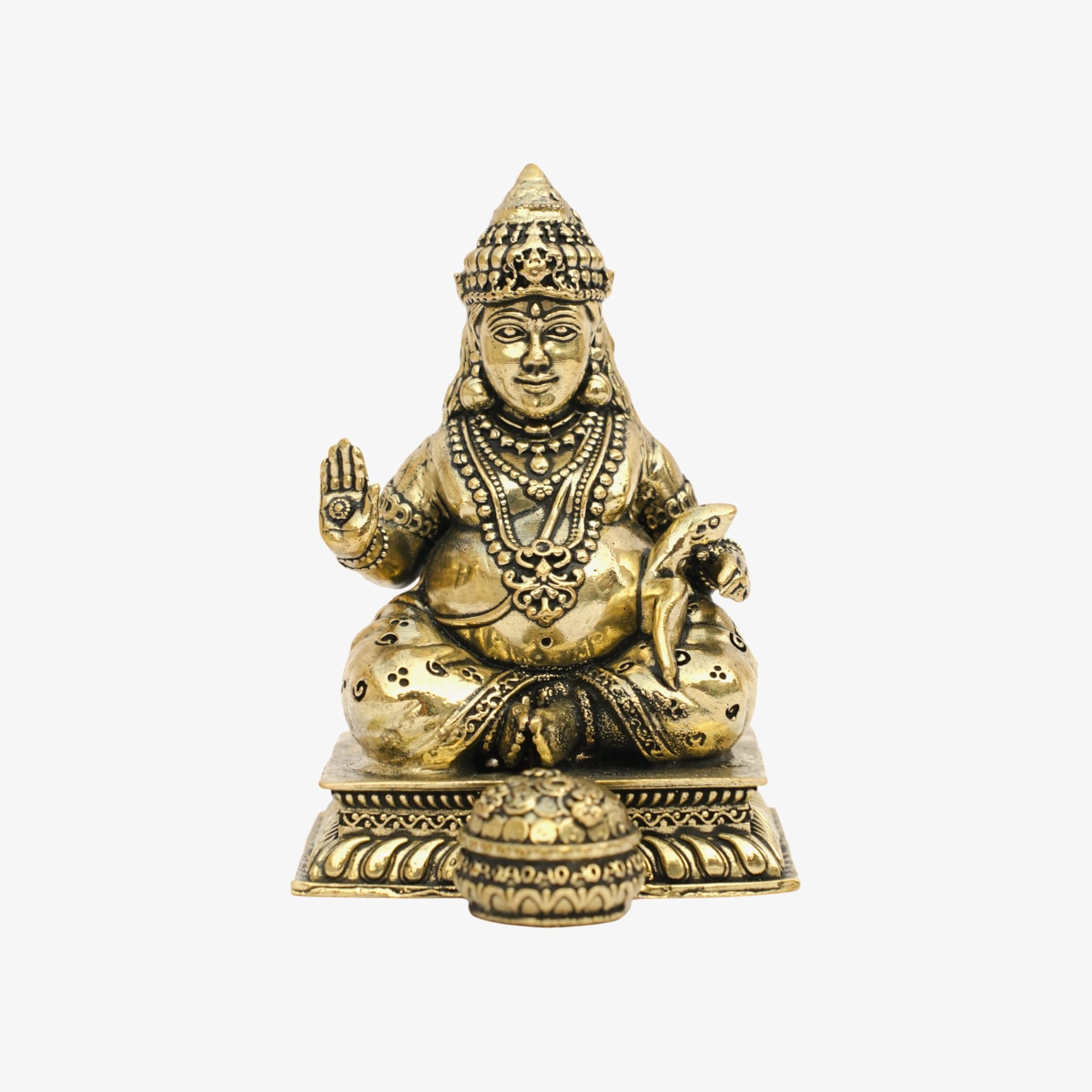 4 Inch Brass Lord Kubera Murti | God Kuber Ji Sitting Idol | Dhanapati Feng Shui Kuberan Pratima | Maharaj Dhan Kuber Statue for Home Temple Pooja & Gifting