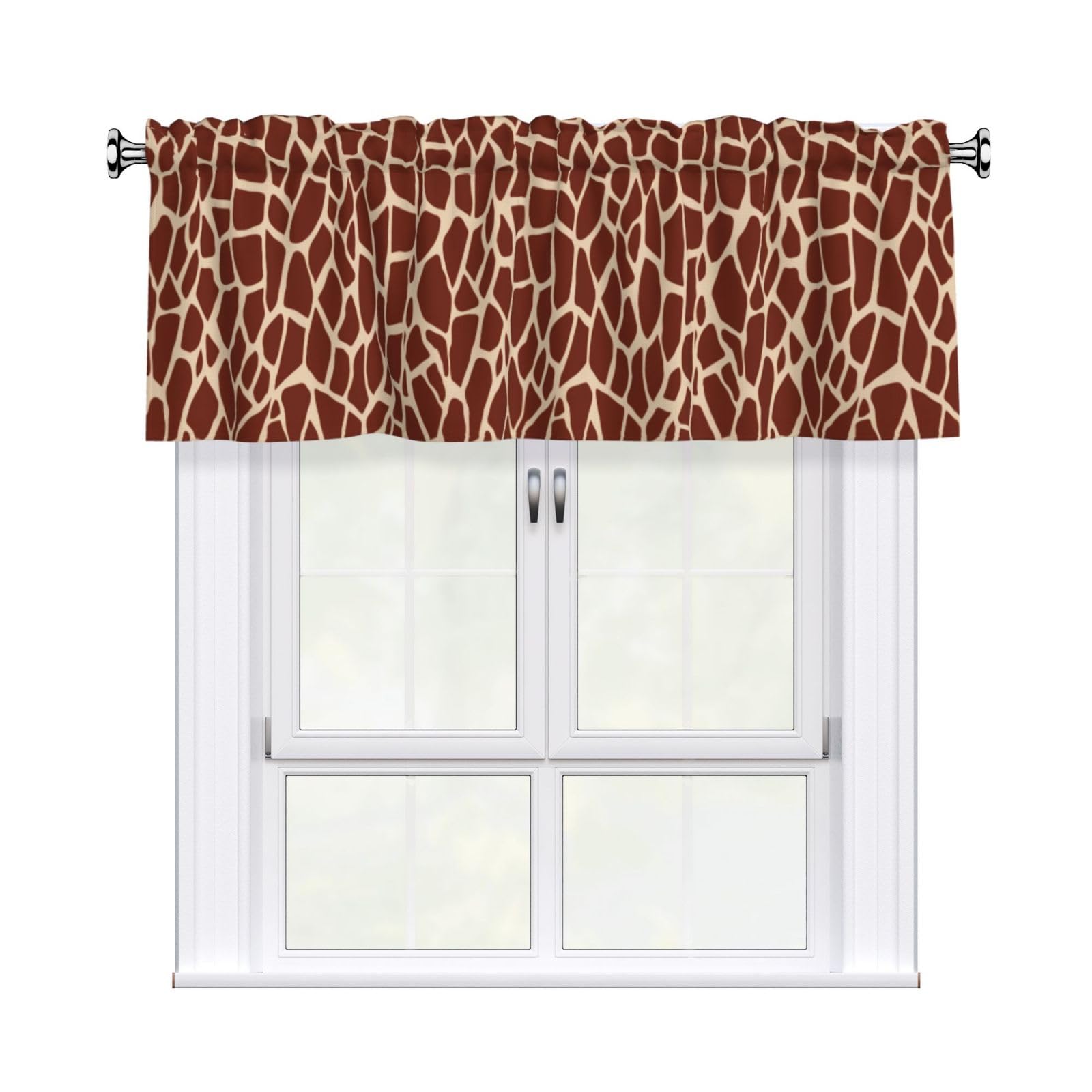 Woshuwo Giraffe Spots Pattern Valances For Windows Rod Pocket Window Treatment Short Curtains For Kitchen Living Room Bedroom Decor 54x18in