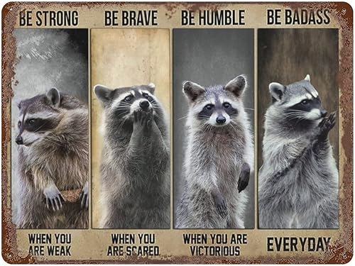 Póster vintage de mapache para decoración de pared, cita motivacional, arte de pared vintage, decoración del hogar, letrero de lata de metal