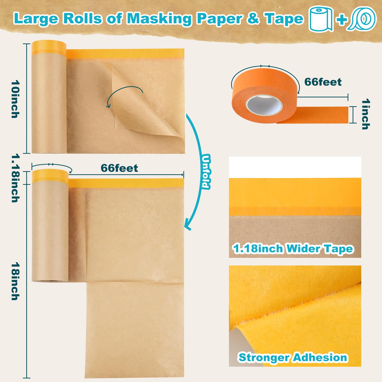 18 Inch X 66 Feet Pre-Taped Masking Paper Roll – Painter's Paper With Adhesive Edge