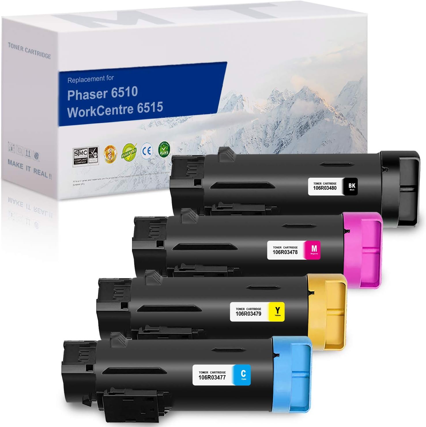 MYTONER Remanufactured Toner Cartridge Replacement for Xerox Phaser 6510 WorkCentre 6515 High Yield Toner Cartridges (106R03480 Black, 106R03477 Cyan, 106R03478 Magenta, 106R03479 Yellow, 4-Pack)
