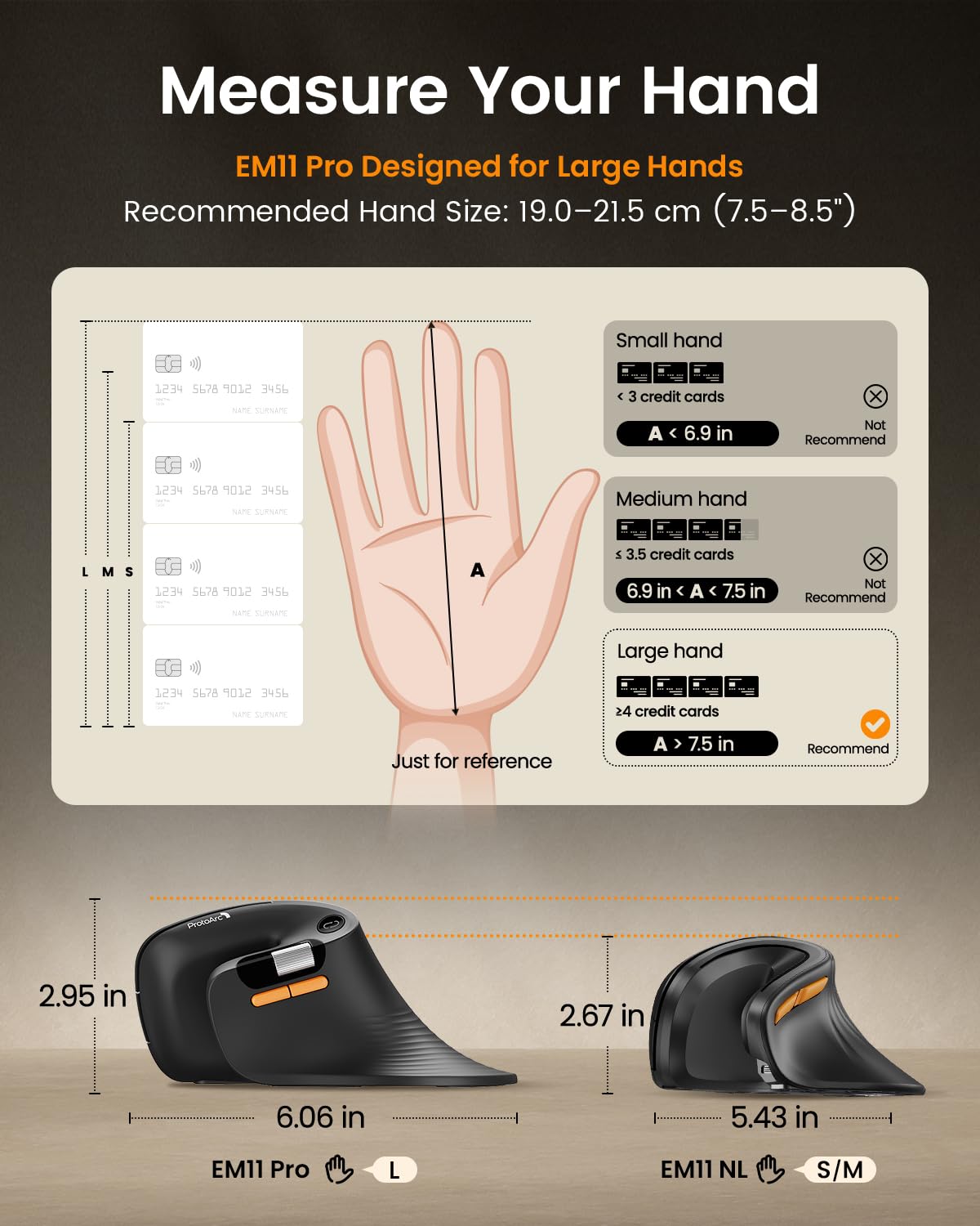 ProtoArc EM11 Pro Mouse Ergonomico con Rotella Scorrimento Laterale, Nero