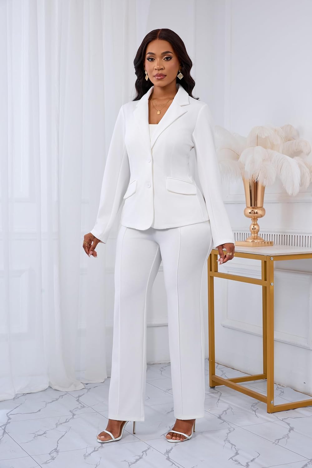 Kafiloe Women Suits 2 Piece Set Long Sleeve Blazer Pants Suit Dressy Pantsuits Business Casual Outfits - Image 3