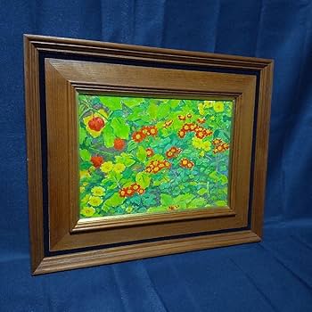 Amazon.co.jp: 217 絵画 油彩 油絵 風景画 柴田又太郎作 菊 額装