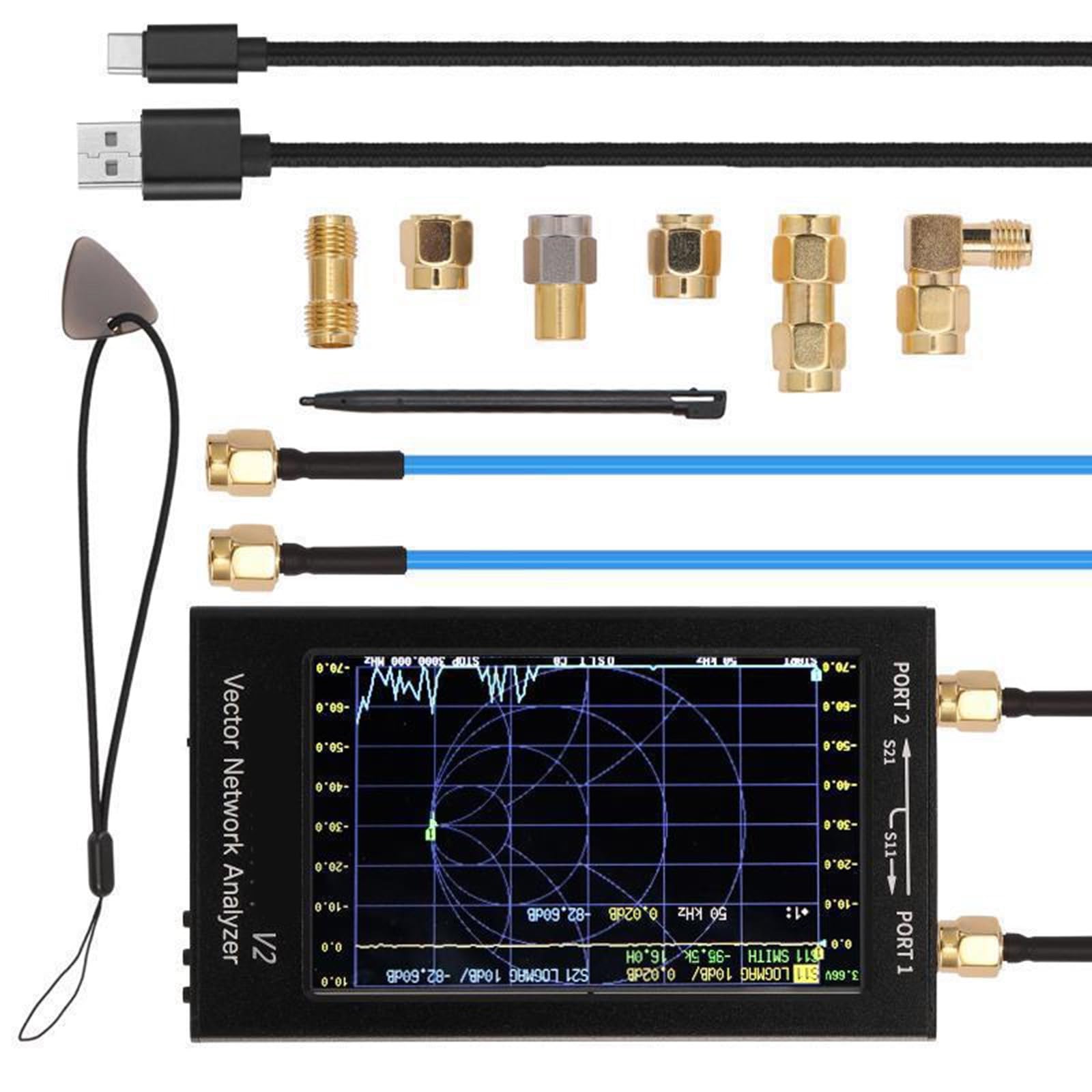 ordinarYone Verbessertes NanoVNA-F Netzwerkanalysegerät, 10,9 cm (4,3 Zoll), 50 kHz-3 GHz, UHF-Analyse-Netzwerk-Testerplatine
