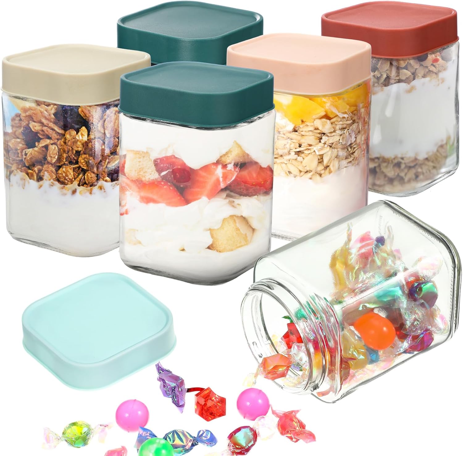 Dandat 6 Pcs 6 oz Square Overnight Oats Containers with