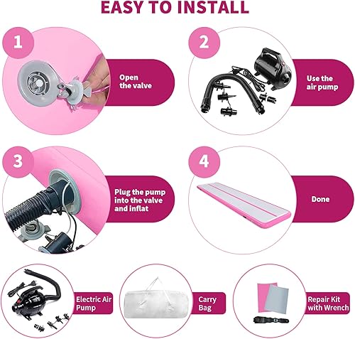 Miniatura 5 de Colchoneta inflable de gimnasia de 10, 13, 16, 20 pies, con bomba de aire eléctrica, de 4 pulgadas, para uso doméstico, entrenamiento, yoga, aire