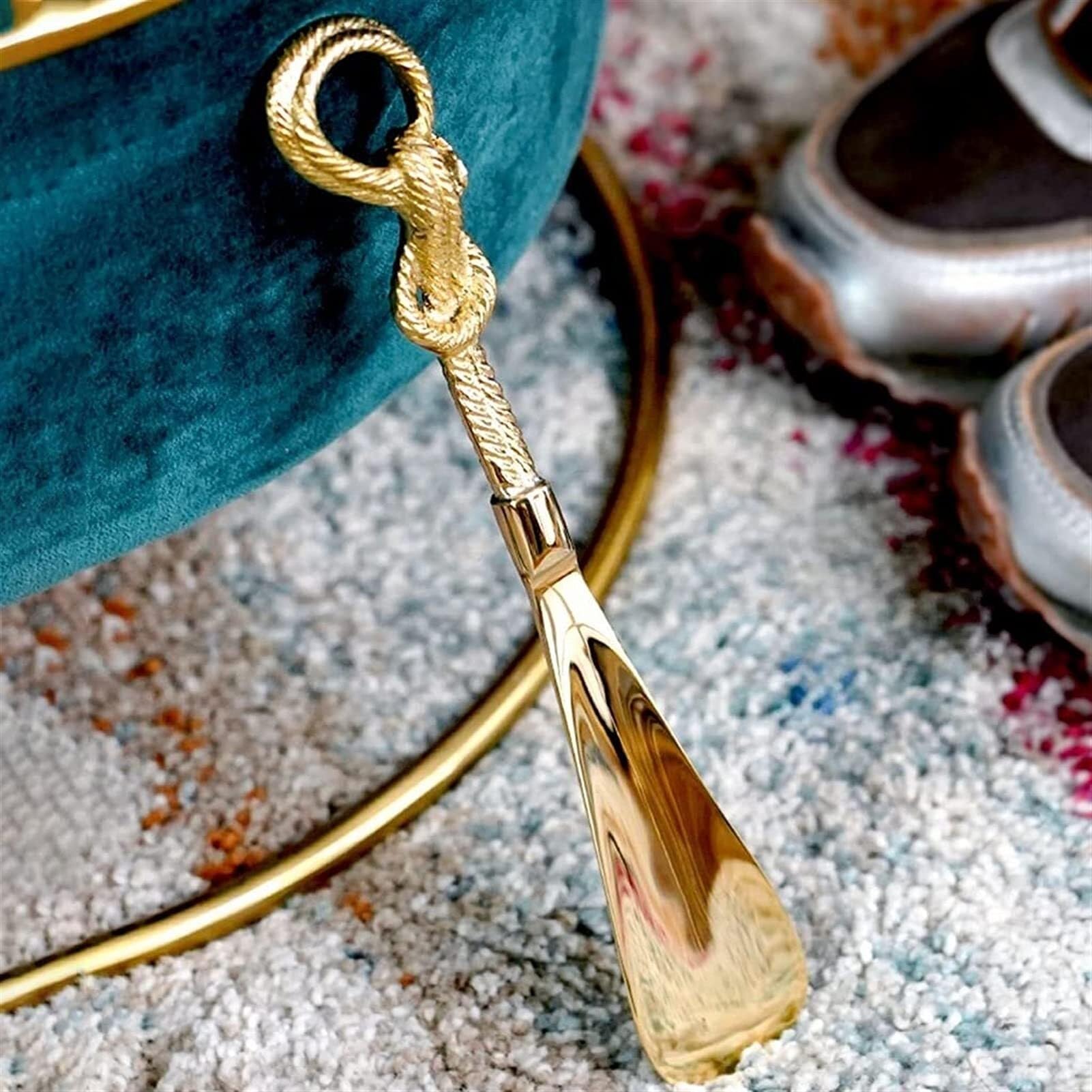 Chausse-Pieds Chausse-Pied en métal Fait à la Main Chausse-Pied en Laiton Pur Chausse-Pied en métal adapté aux Femmes Enceintes âgées, la poignée en Corde de Chanvre est Facile à accrocher