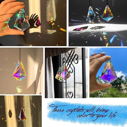 Miniatura 5 de STINO - 2 prismas grandes de cristal de 5 pulgadas, atrapasoles colgantes con prisma de cristal, fabricante de arco iris para ventanas, balcón