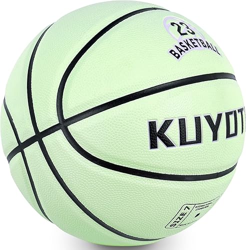 Miniatura 9 de KUYOTQ Glow in The Dark Glowing Basketball Composite Leather Luminous Size 7 Basketball 29.5" Gift for Men Women in&Outdoor Night Game(Deflated)