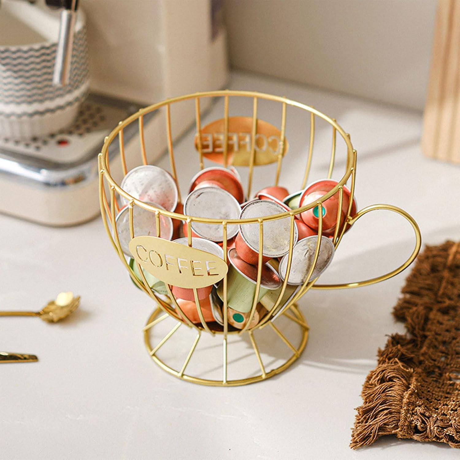 Stylish Coffee Display Shelf Coffee Holder Display Stand Portable Shelves Storage Organizer Basket Storage Basket
