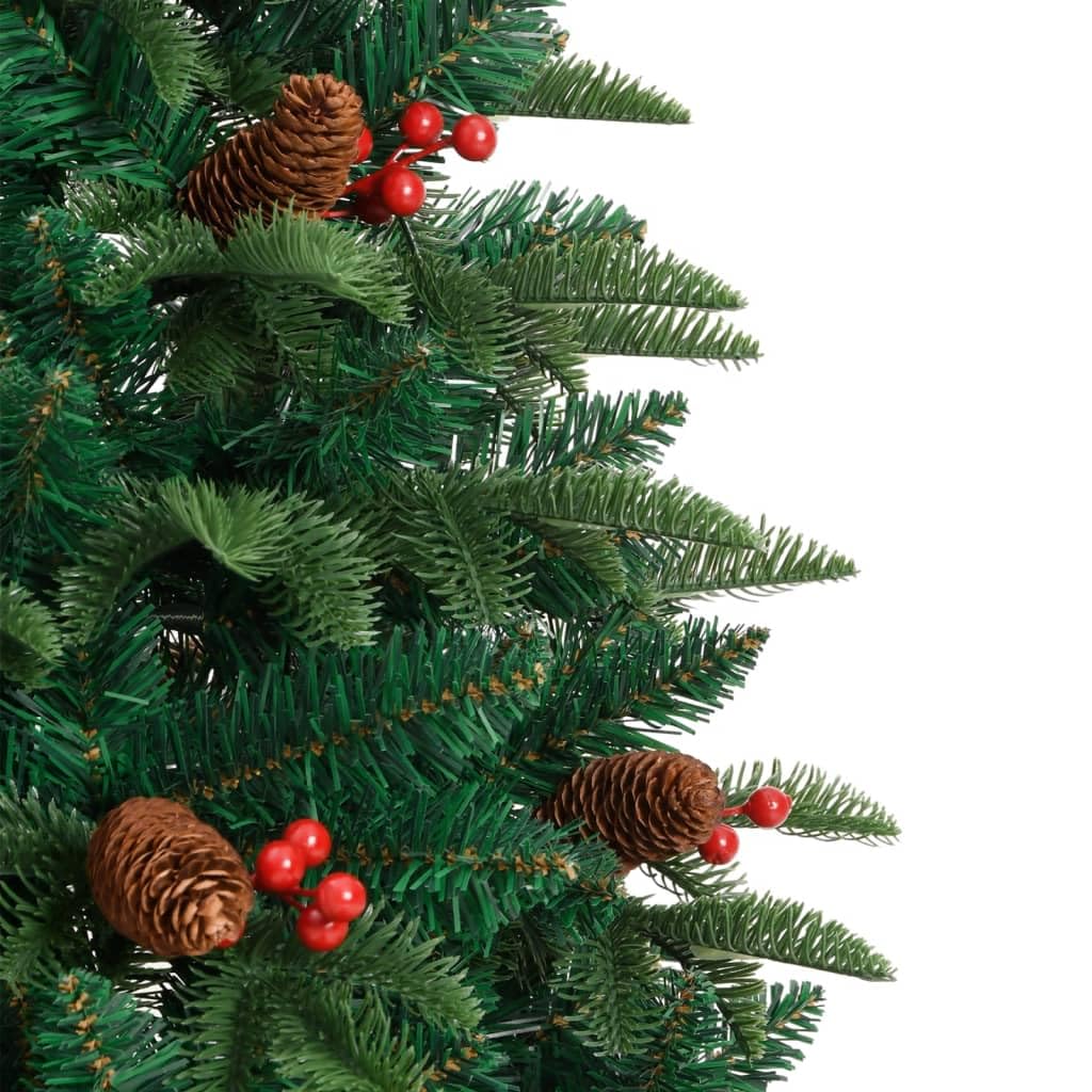 Albero di Natale Artificiale in PVC e PE Pieghevole con Pigne e Bacche, Design Salvaspazio, Christmas Tree, Decorazioni Natalizie, Adatto per Casa e Balcone, Verde, 150 cm