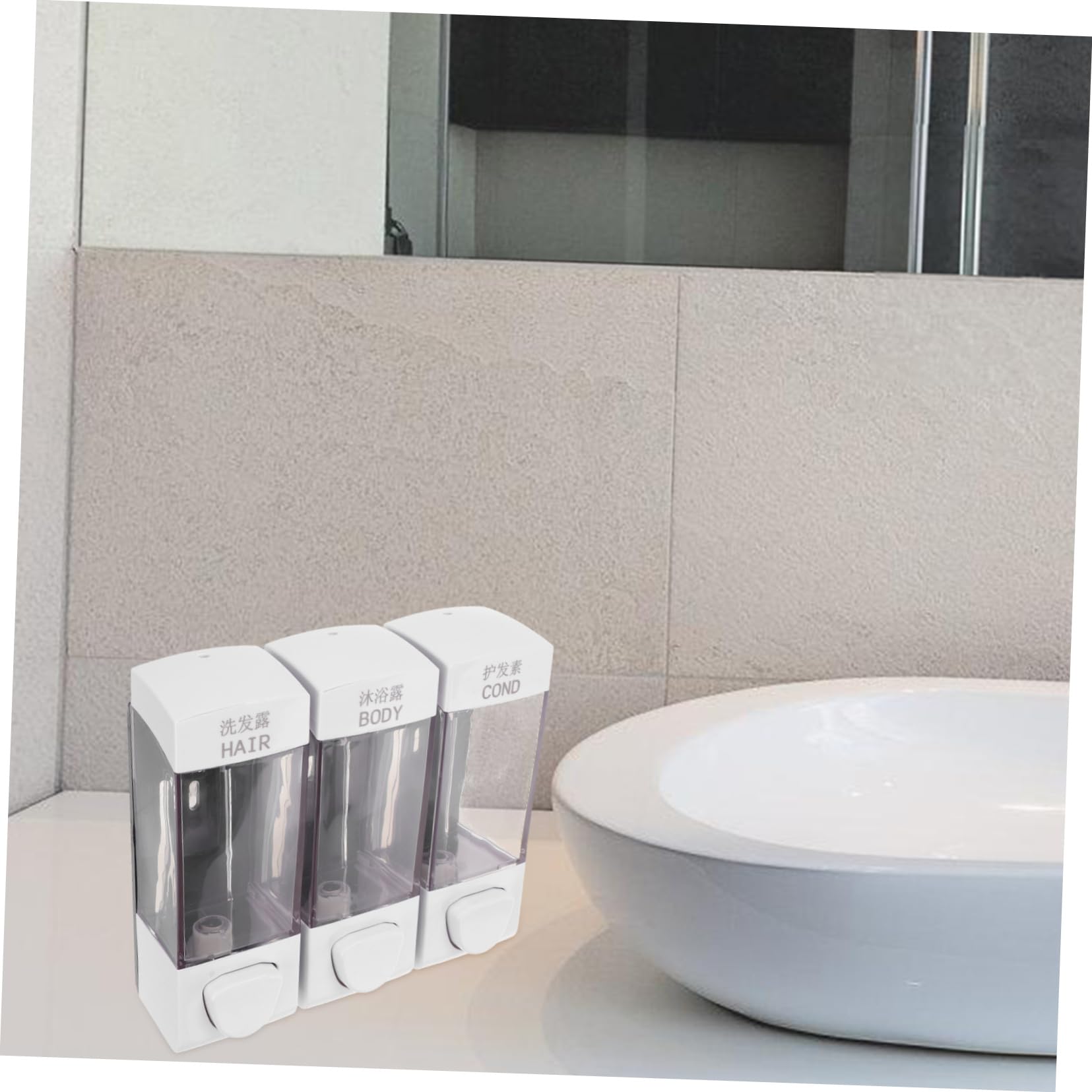 Zerodeko Distributore di Sapone Liquido da Doccia a 3 Scomparti, 1050ml, Montaggio a Parete, per Bagno e Casa, Facile da Usare