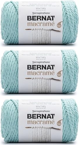 Bernat Hilo de macramé, paquete de 3 unidades de 8.8 onzas, algodón, #6 súper voluminoso, tejidoganchillo, huevo de pato