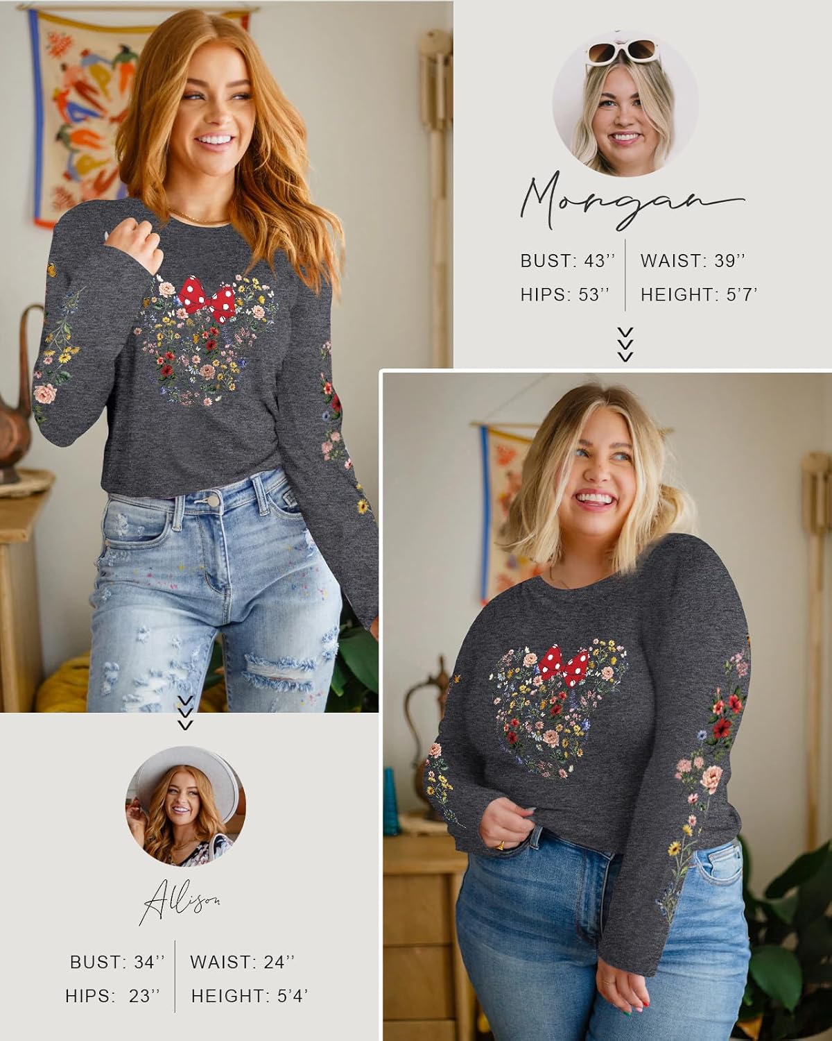 Flafens Long Sleeve T Shirts for Women - Crewneck Womens Graphic Tees Cotton Cute Cool Tshirts Teens Girls Girly - Image 4