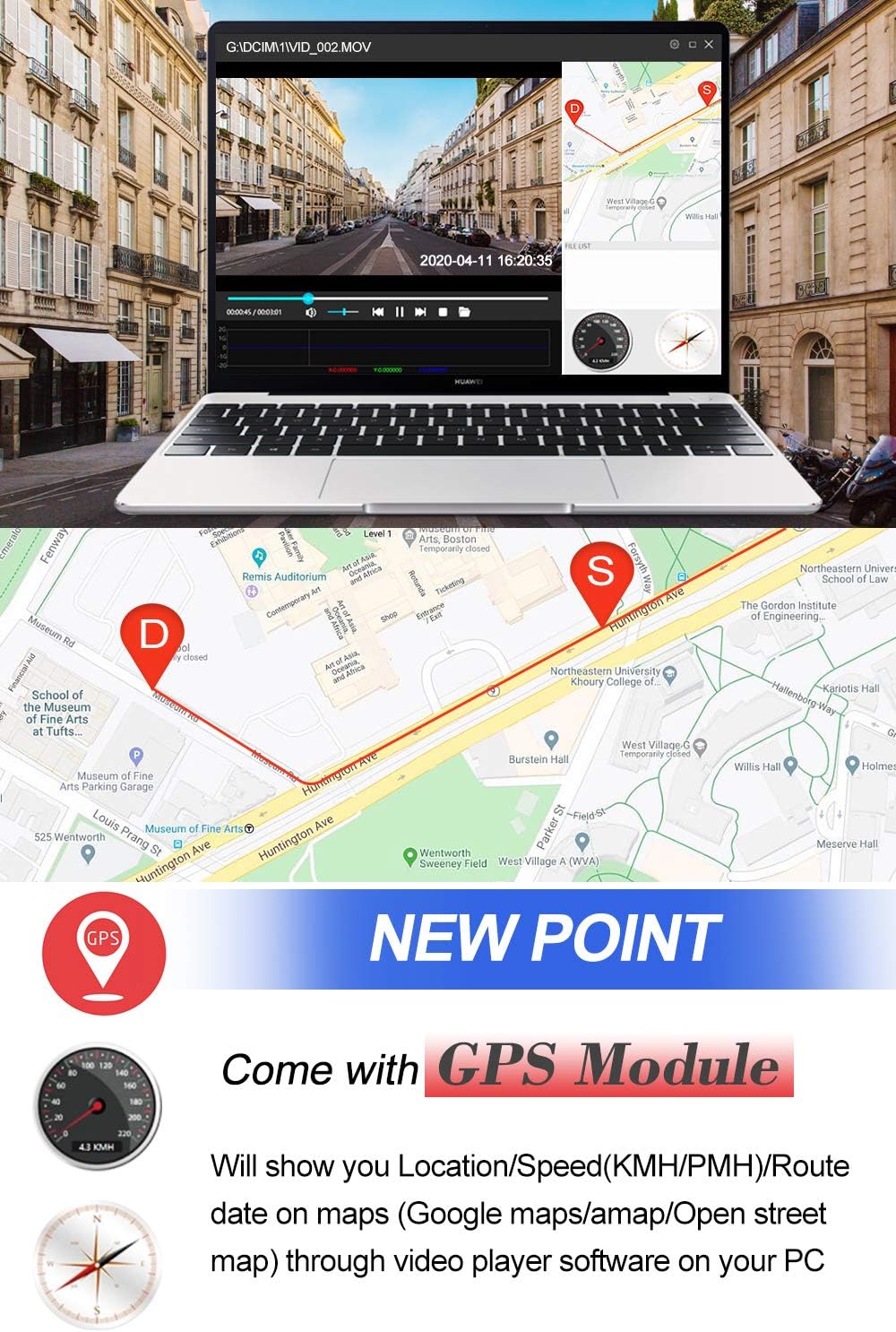 Modulo GPS che visualizza posizione, velocità e percorso su una mappa tramite software per PC