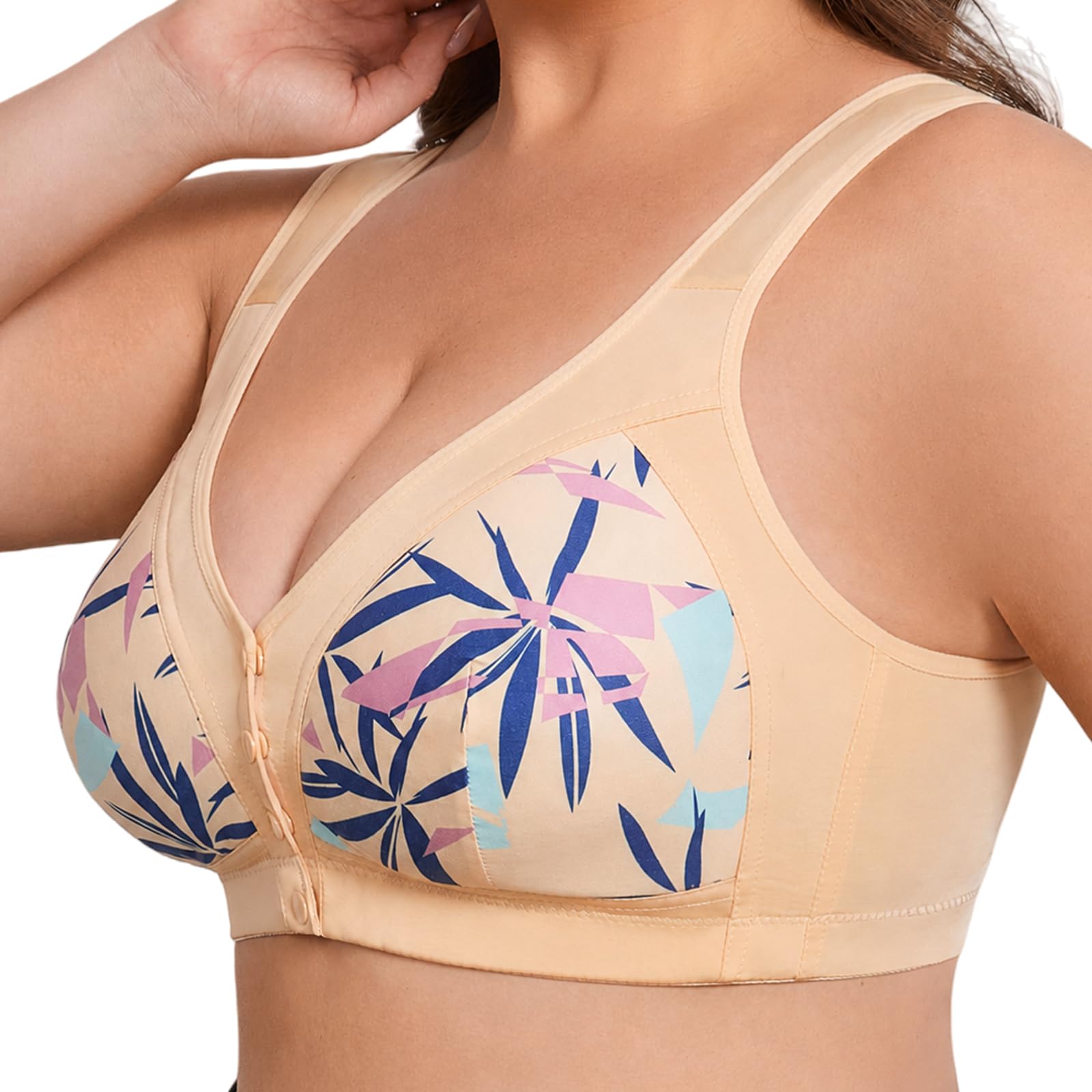 Pack De 4 Sujetadores Sin Aros para Mujer, Ropa Interior Cómoda con Cierre Delantero Y Relleno, Top Tallas Grandes Y Personas Mayores, Diseño Diario Sin Costuras Floral