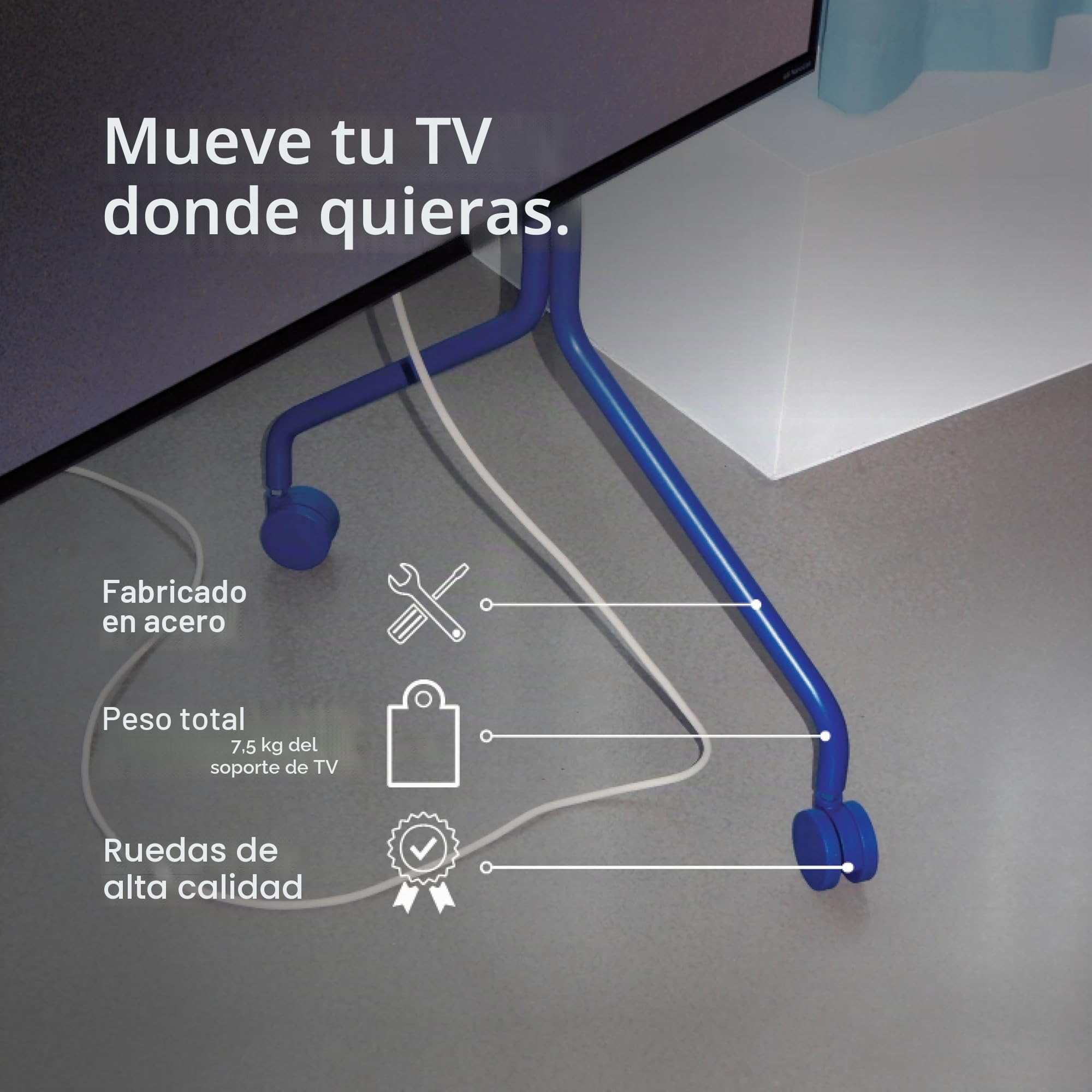 Pedestal Moon Rollin' | Soporte TV Giratorio | Soporte Pie TV de Diseño Danés | Mueble Television de Moda (Azul)