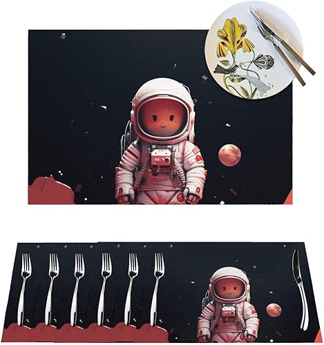 Juego de 6 manteles individuales de PVC con bonito diseño de astronauta, antideslizantes, 12 x 18 pulgadas, juego de manteles individuales duraderos