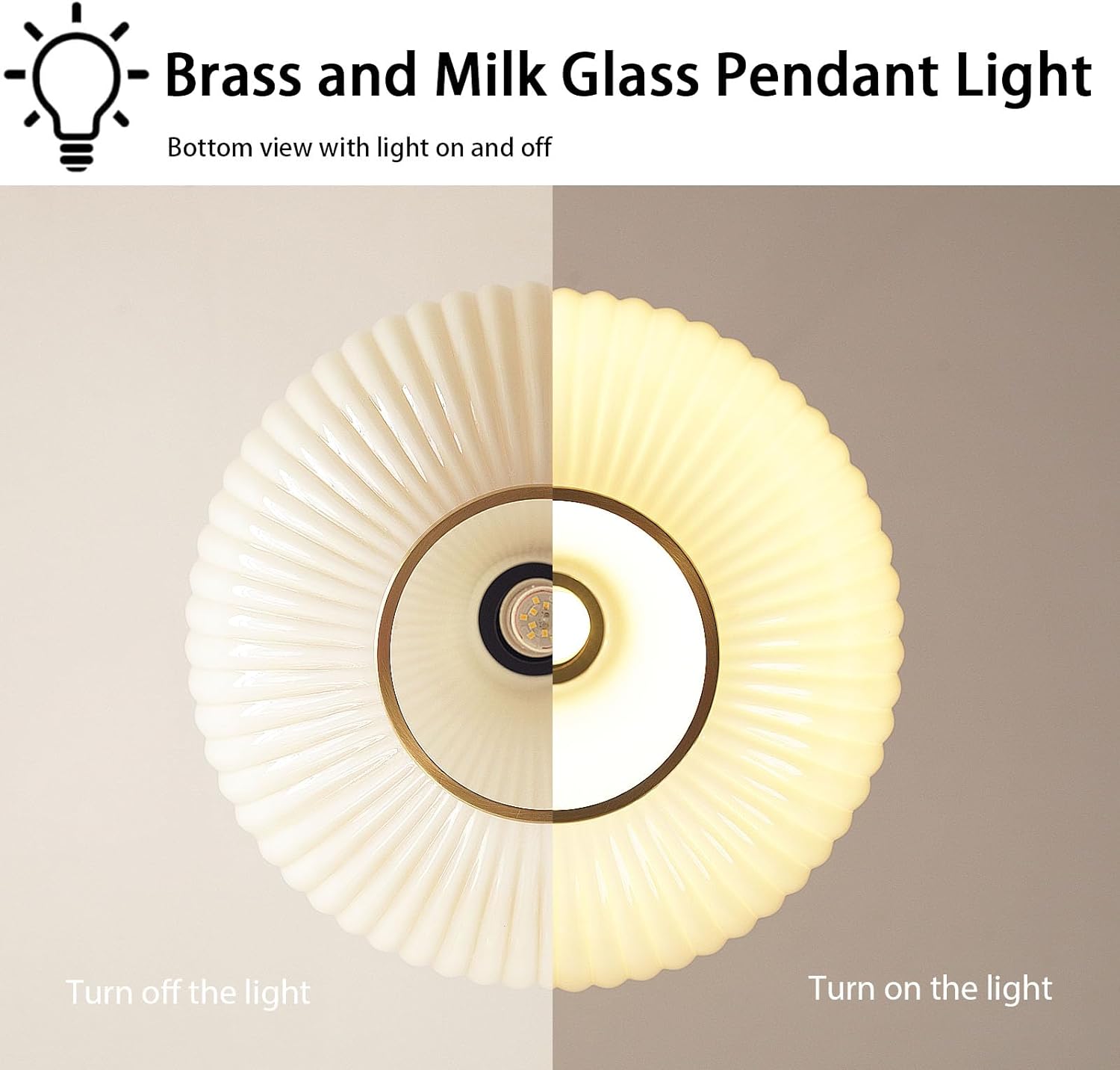 Vintage Brass Milk Glass Pendant Light, 11.8" Antique Art Glass Ceiling Lamp for Kitchen Island Lighting, Hallway, Bedroom, Dining Room, E26 Bulb Included (Cream Color, 11.8)