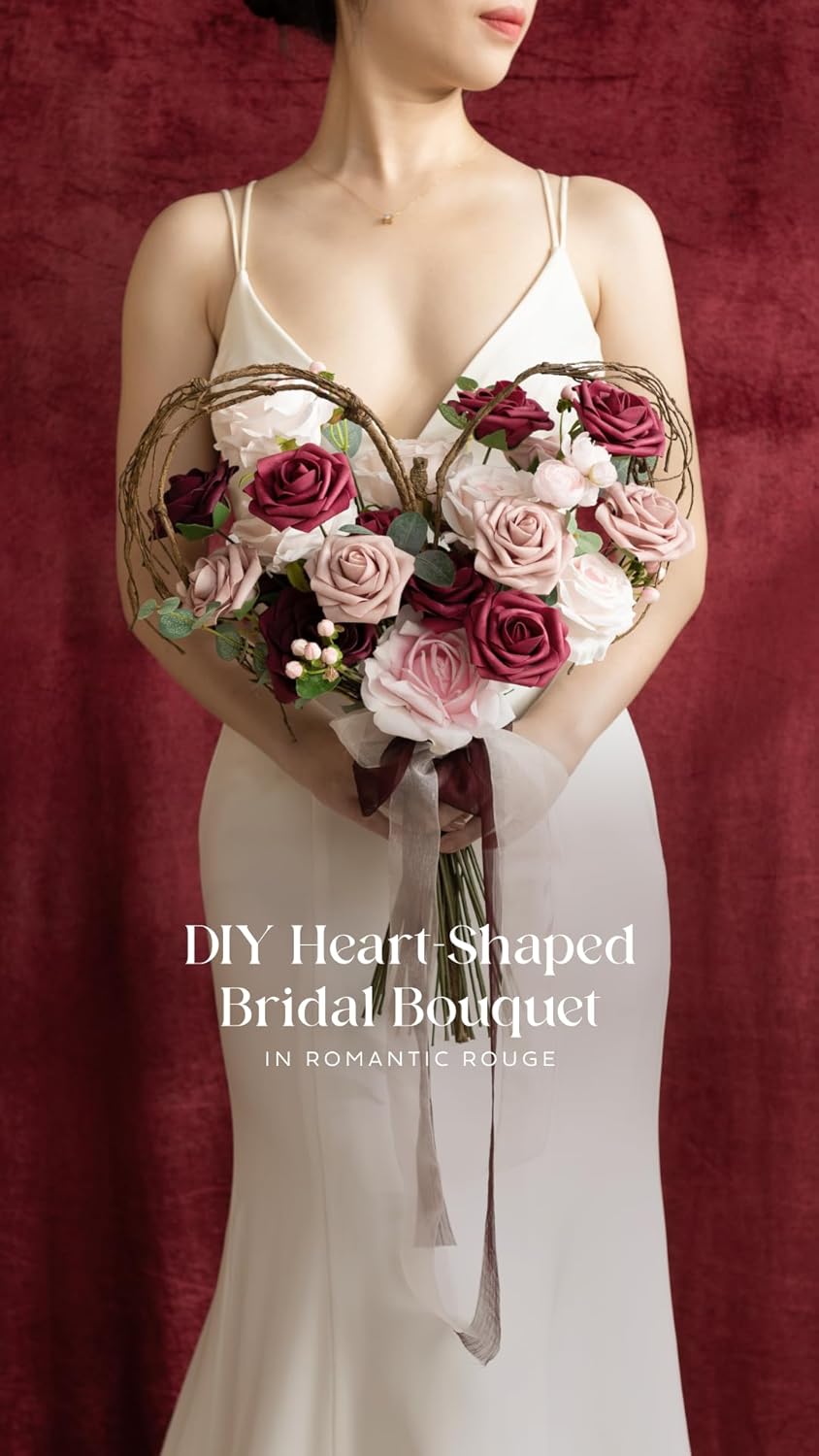 Ling's moment Artificial Burgundy Flowers, 16pcs Faux Silk Roses with Stems, 3.5" Fake Ombre Blush Pink Flowers Bulk for DIY Wedding Bouquets Centerpieces Party Baby Shower Home Decoration - Image 8