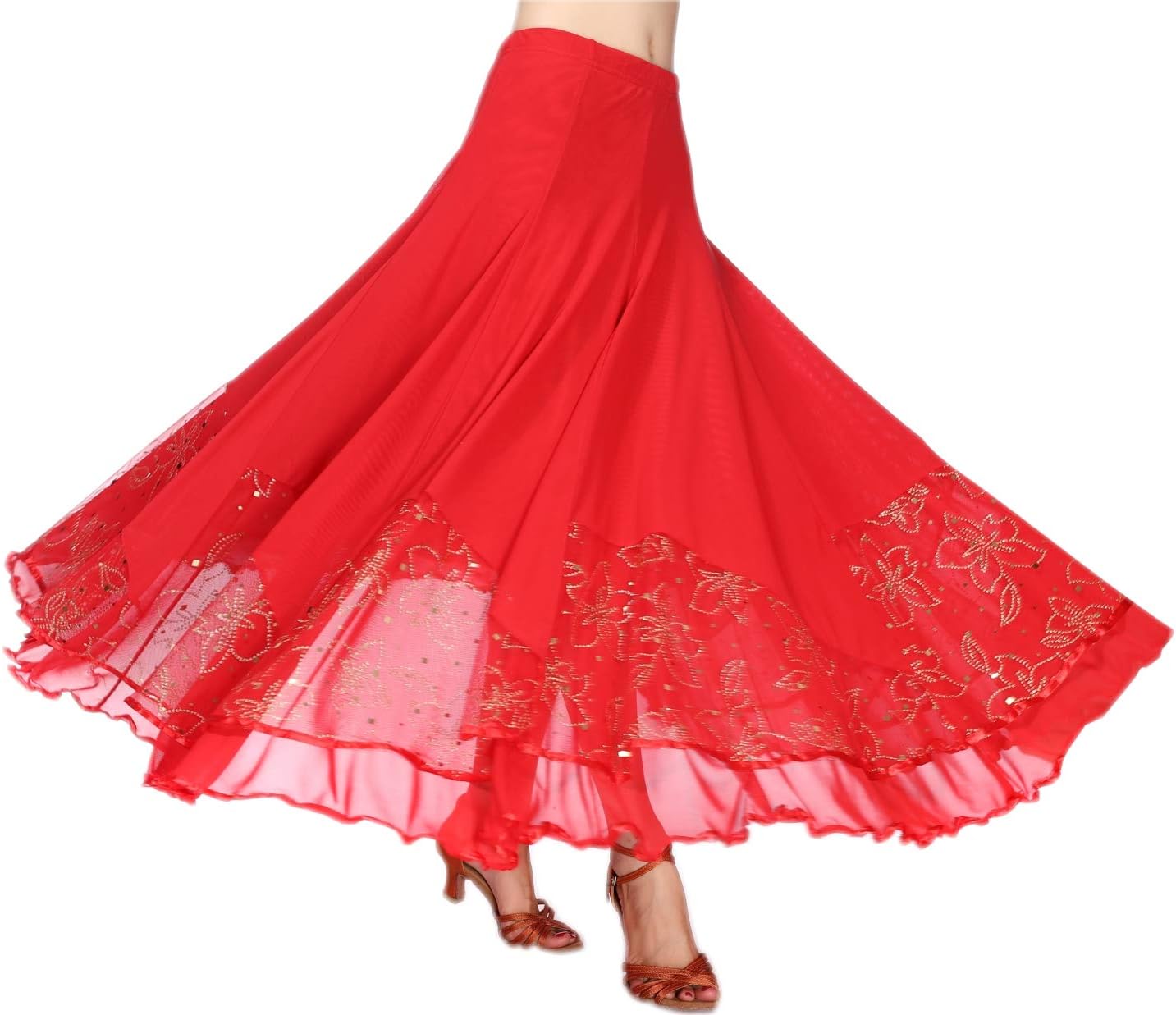 CISMARK Elegant Ballroom Dance Latin Dance Party Long Swing Race Skirt for Women