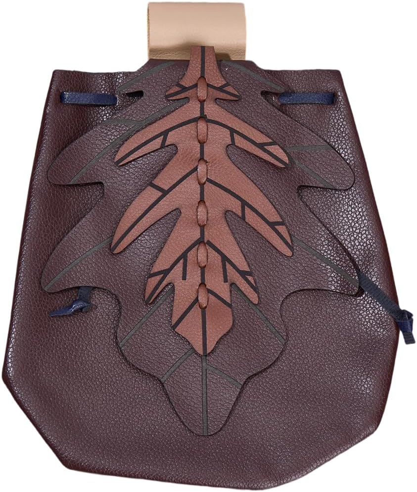 Vintage Medieval PU Leather Belt Pouch Middle Ages Portable Leaf Coin Purse Renaissance Viking Storage Waist Drawstring Bag for Halloween Costume LARP Ren Faire (Coconut Brown) - Image 7