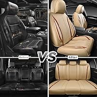 Vista 4 de CAR PASS Fundas de cuero beige para asiento de automóvil, juego completo de fundas de asiento automotriz transpirables e impermeables, cojín