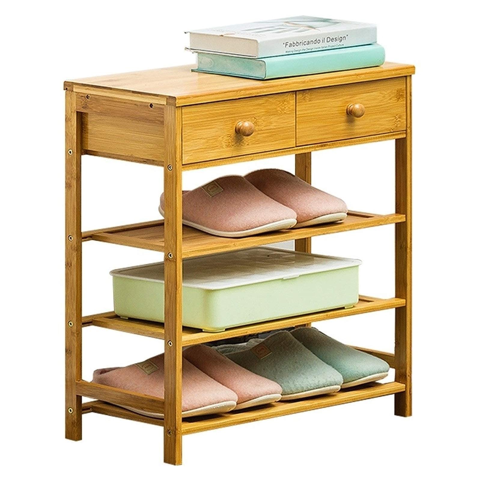 Banc de rangement en bambou naturel premium pour salon et entrée