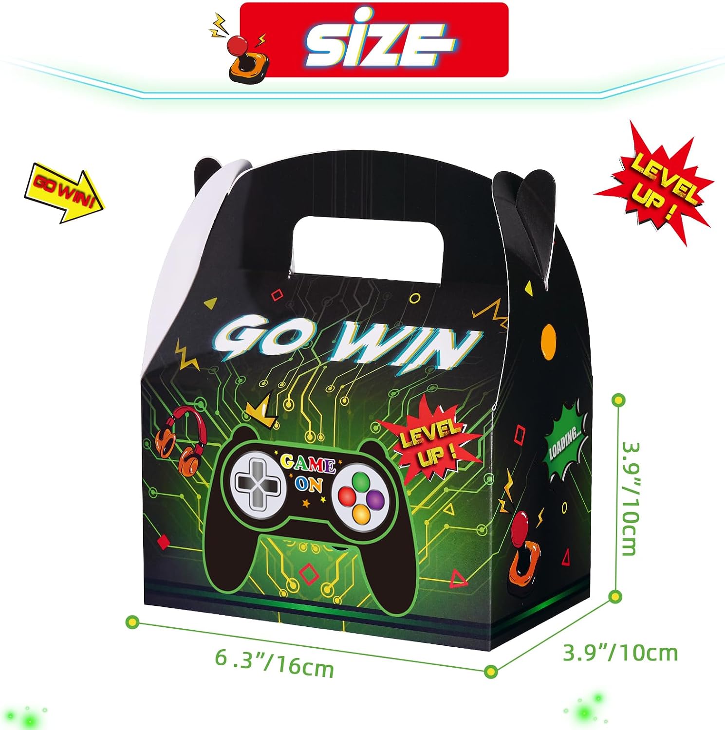 WERNNSAI 12 Pack Game Party Boxes - Gamer Party Decorations Green Black Gaming Gifts Bags Game On Level Up Birthday Supplies for Baby Shower Graduation Parties Decorations