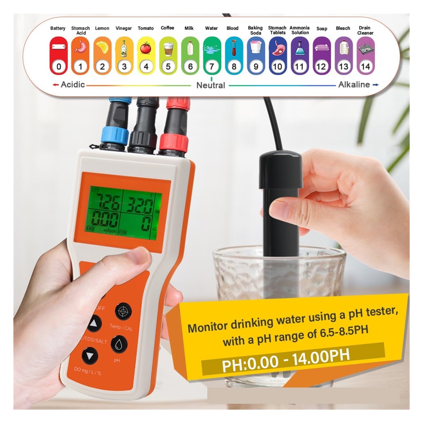 Testeur numérique de qualité l'eau 6 en 1, conductimètre salinité PH EC for oxygène dissous,Haute précision