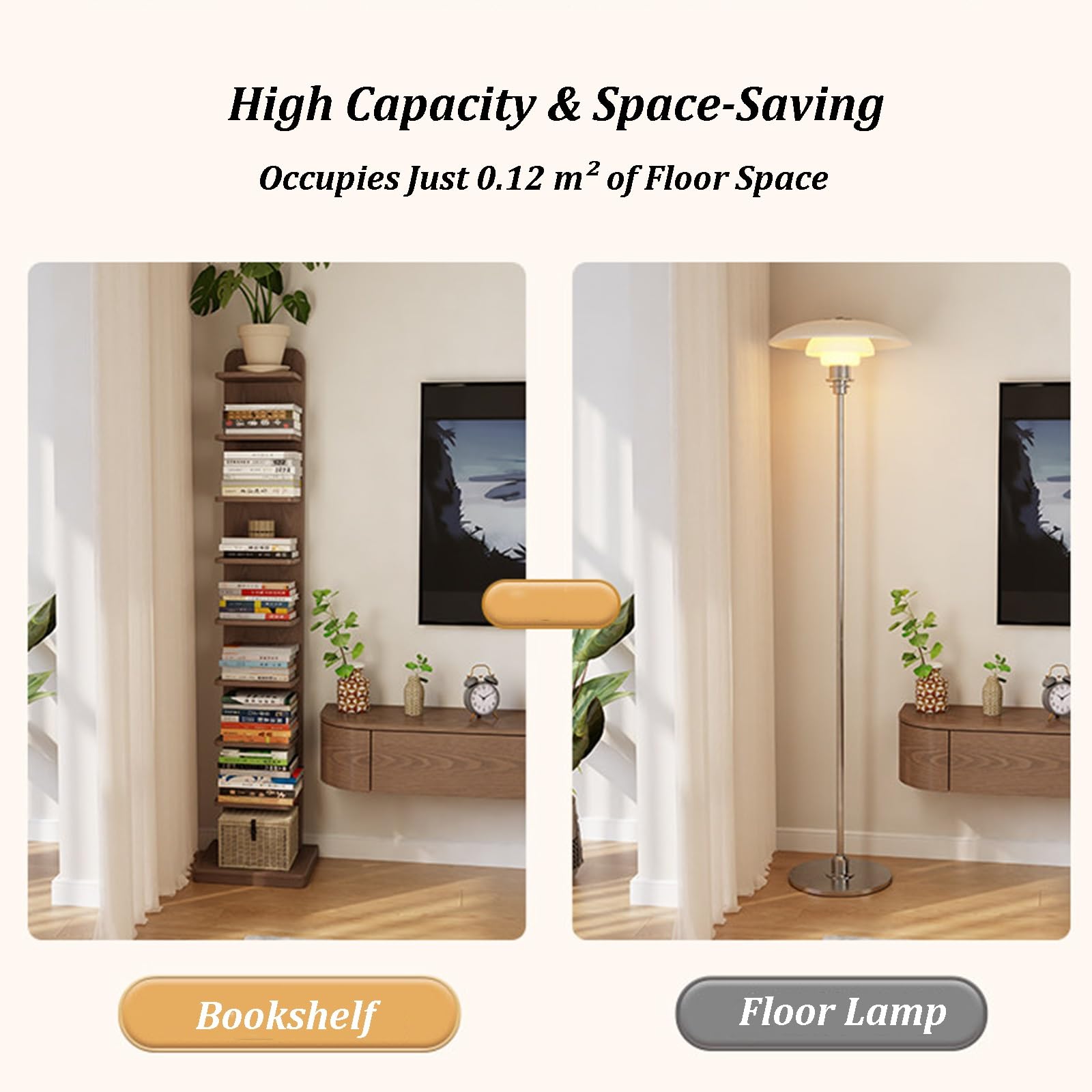 Bücherregal-Säule Aus Holz, Modernes Offenes 5-stöckiges Standregal Mit Kippschutz, Platzsparendes Minimalistisches Design Für Wohnzimmer, Schlafzimmer Oder Büro(A)