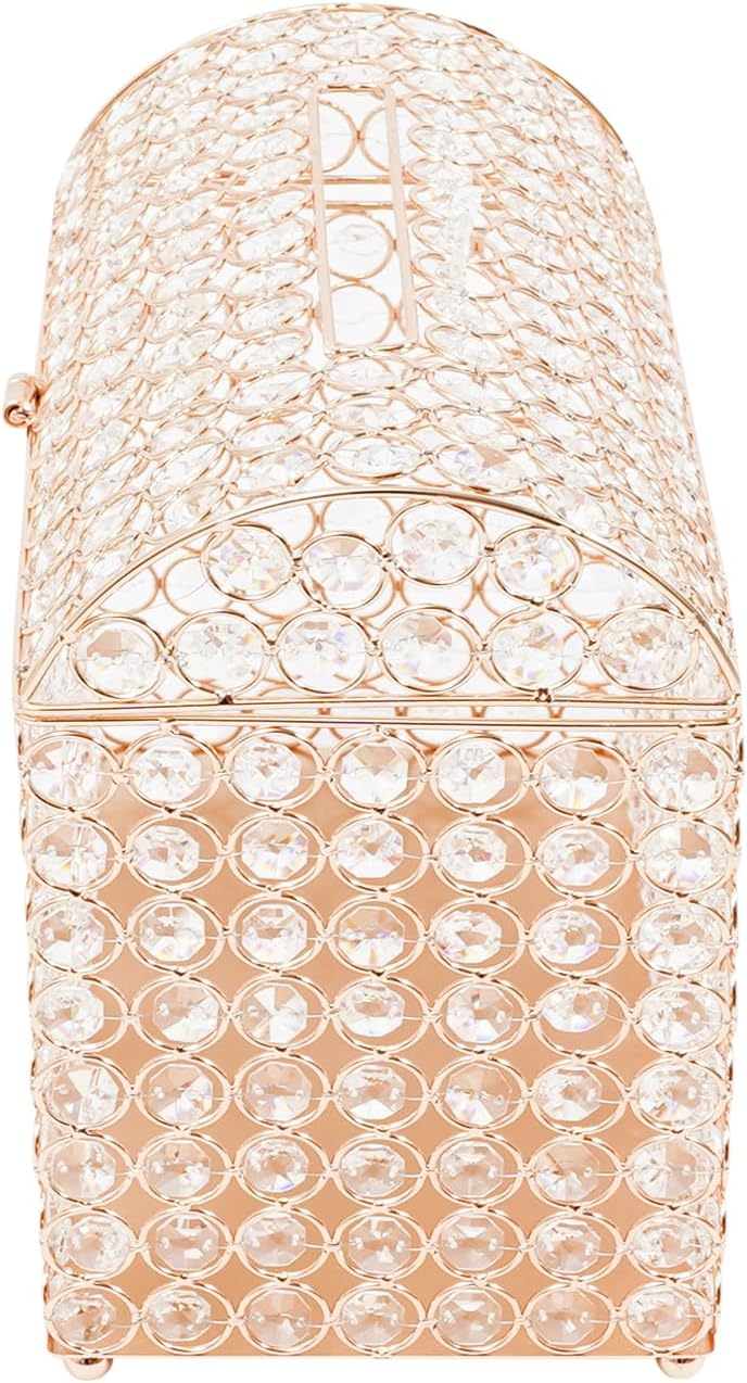 Crystal Wedding Card Box With Heart Lock, Gold Crystal Treasure Chest Money Card Gift Decorative Memory Box for Wedding Birthday Graduation Party