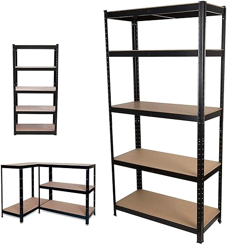 Estantes de almacenamiento de 59 pulgadas, estante de almacenamiento de acero, marco de metal resistente, tablero de MDF de 5 niveles, capacidad de