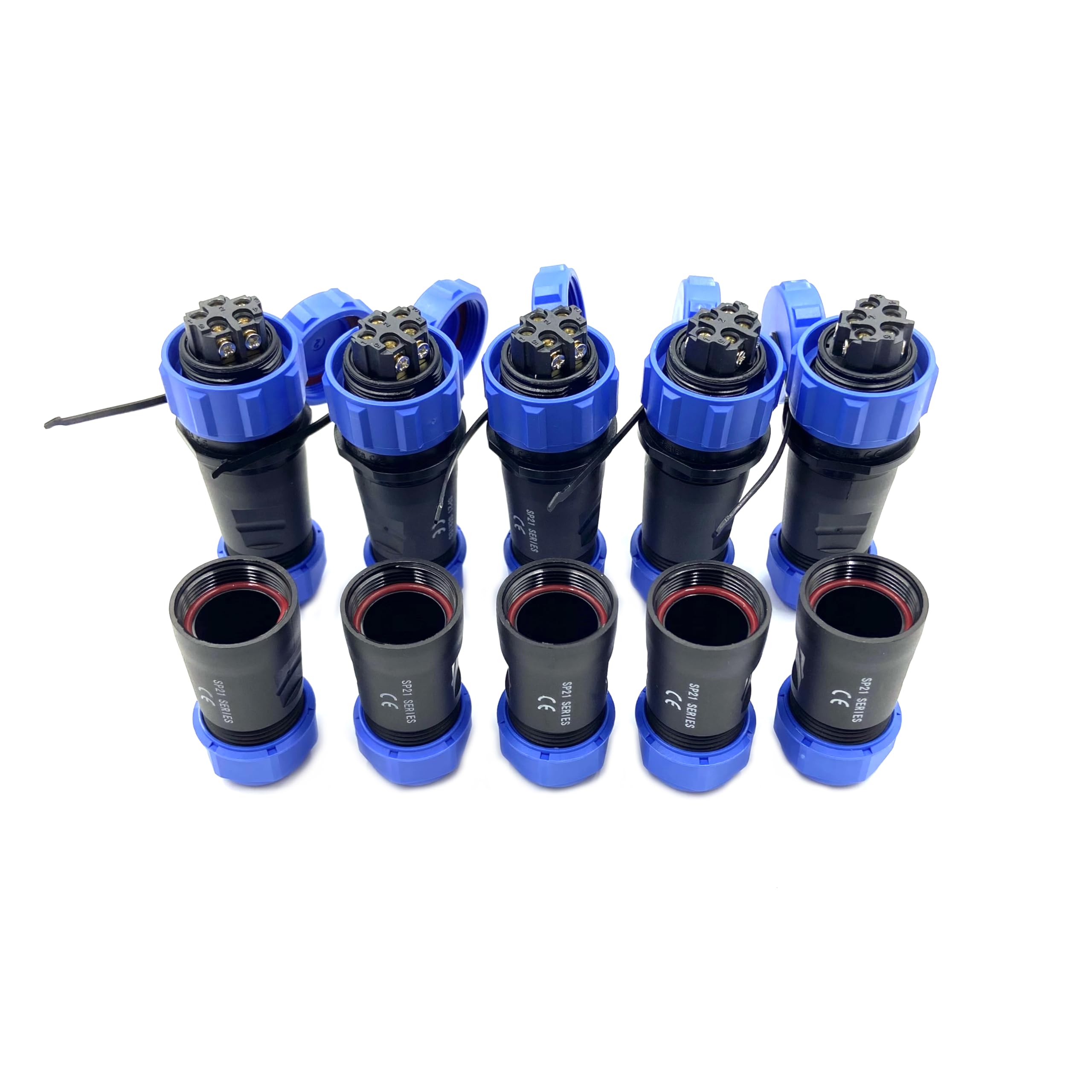 5 conectores de aviación SP21 de 5 pines, IP68 de 5 pines, sin soldadura, conector de aviación impermeable para lámparas exteriores, utiliza 500 V 30 A (cable de 12 AWG engarzado)