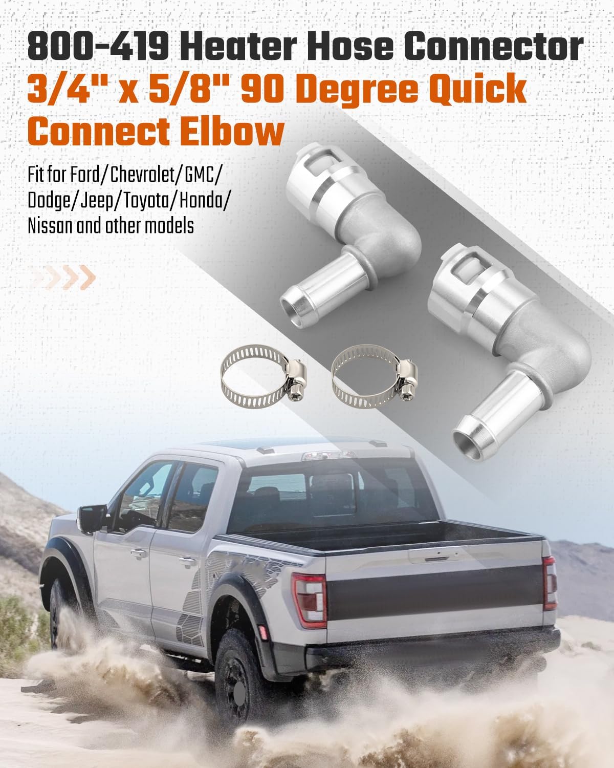 800-419 Heater Hose Connector 3/4" x 5/8" 90 Degree Quick Connect Elbow