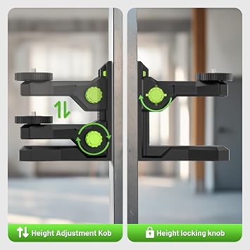 Huepar Fine-tuning Bracket for Line and Point Laser Levels, 1/4-20 Male Thread L-Shape Magnetic Pivoting Base with 1/4-20 and 5/8-11 Female Threaded Mounts on Bottom for Wall & Ceiling Mount - PV12