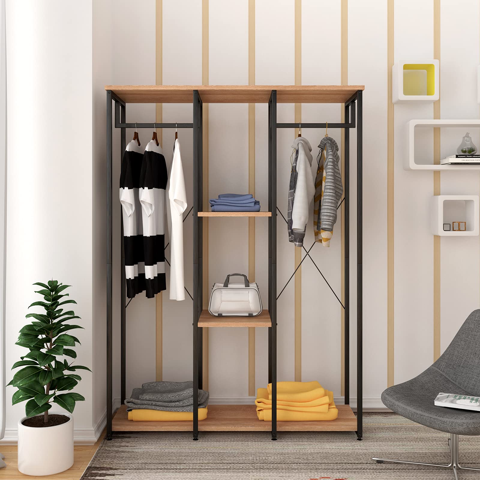 Bamboe kledingrek organizer: kleding opknoping kledingrek standaard