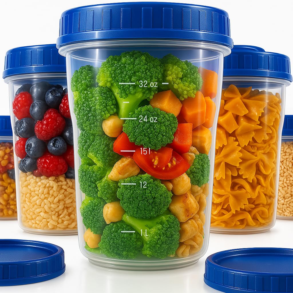 Checkmart Plastic Soup Containers Freezing, Microwave Safe - 1000ml, 1 Litre - [6 Pack] - Deli With Twist Top Lids, Food Storage Freezer - Airtight Plastic Containers - Dishwasher Safe BPA-Free