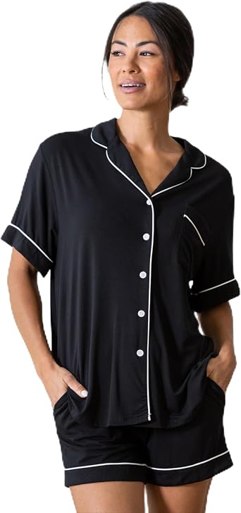 Cozy Earth Womens Short Sleeve Pajama Set - Relaxed Fit with Adjustable Waistband & Side Pockets - Womens Sleepwear