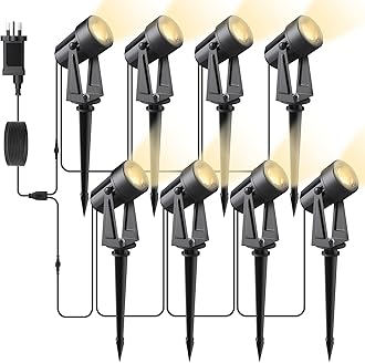 Svater Garden Lights Mains Powered, 92FT/28m 8-in-1 LED Landscape Lights 2W Warm White 3000K 27V IP65 Waterproof Outdoor Spotlights Pathway Lighting for Lawn Yard, Patio,Driveway,Party