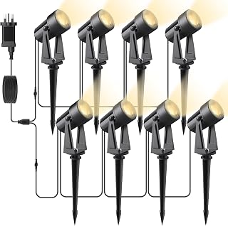 Garden Lights Mains Powered, 92FT/28m 8-in-1 LED Landscape Lights 2W Warm White 3000K 27V IP65 Waterproof Outdoor Spotlights Pathway Lighting for Lawn Yard, Patio,Driveway,Party