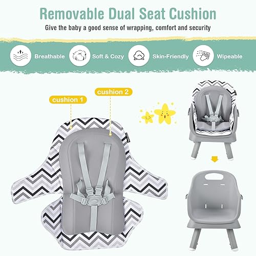 Miniatura 3 de HONEY JOY Silla alta 8 en 1 para bebé, silla alta convertible para bebés y niños pequeñosjuego de mesa y sillamesa de bloques de construcción,