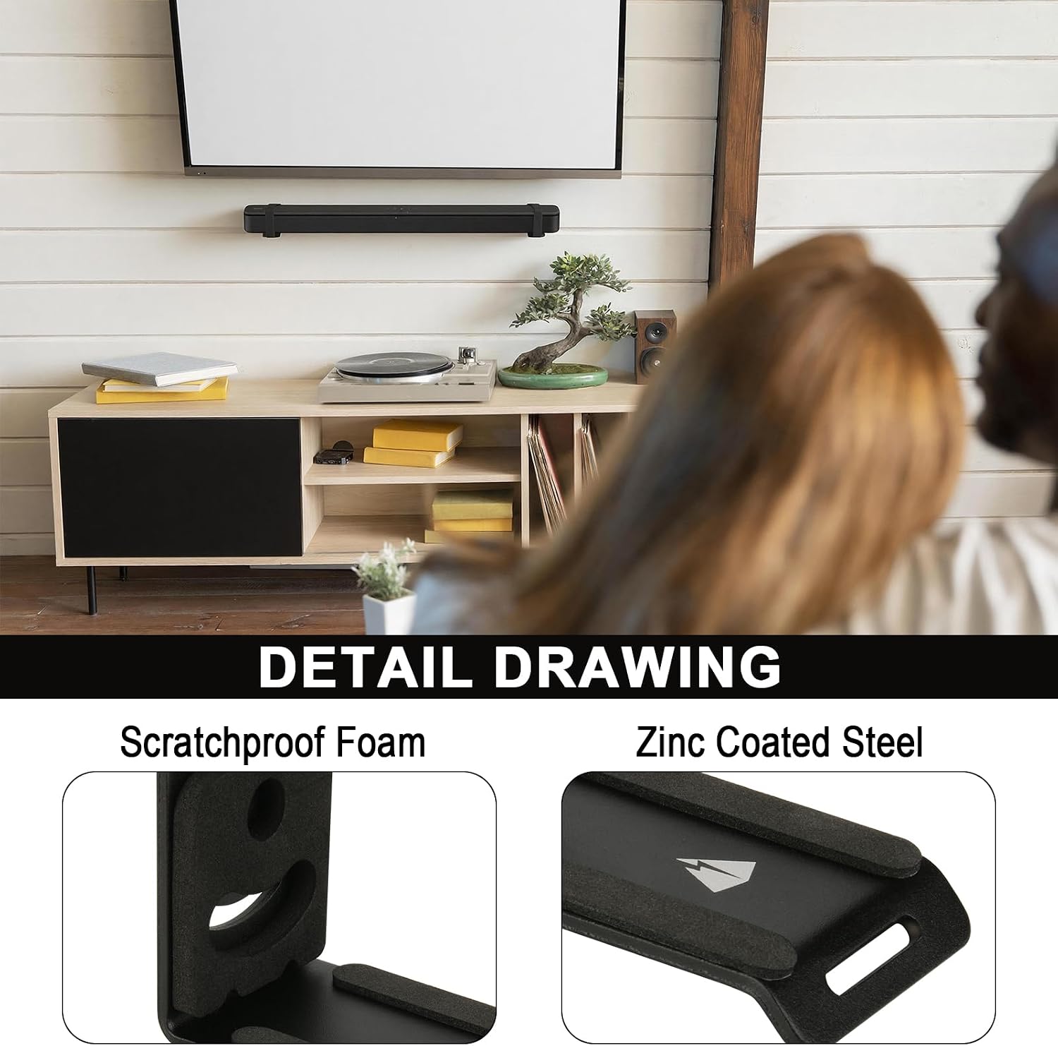 Soundbar Wall Mount for JBL, Bose, Samsung, Vizio, Sony Sound bar Under TV with Hook and Loop Straps Metal Sound Bar Shelf for Home RV Boat