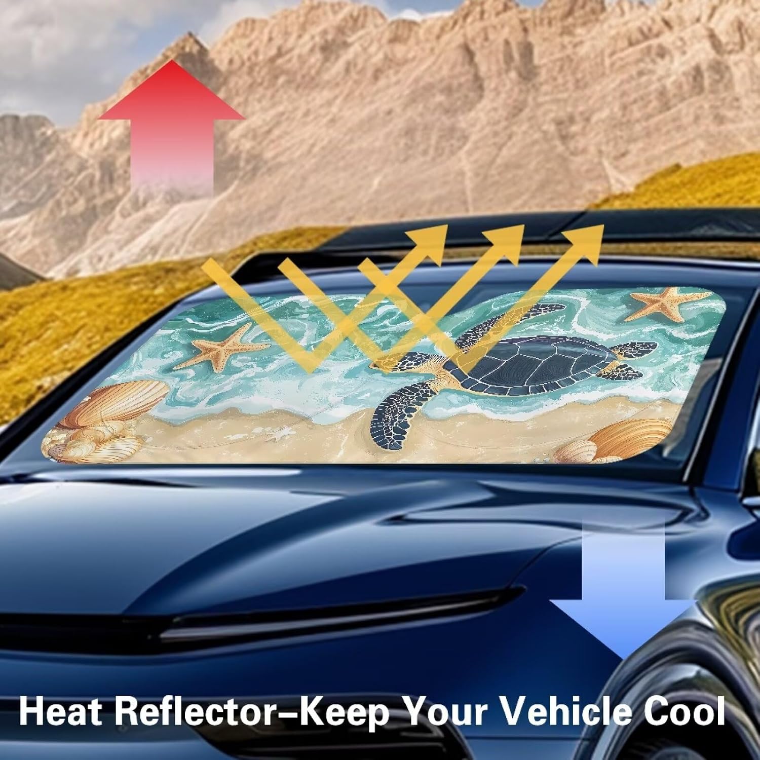 Tuoxiukan Sea Turtle Windshield Sun Shade Easy Fold Auto Sun Shade for Front Windshield Sun Protector Reflect Sun and Heat UV Rays Sun Visor Automotive Interior Sun Protection