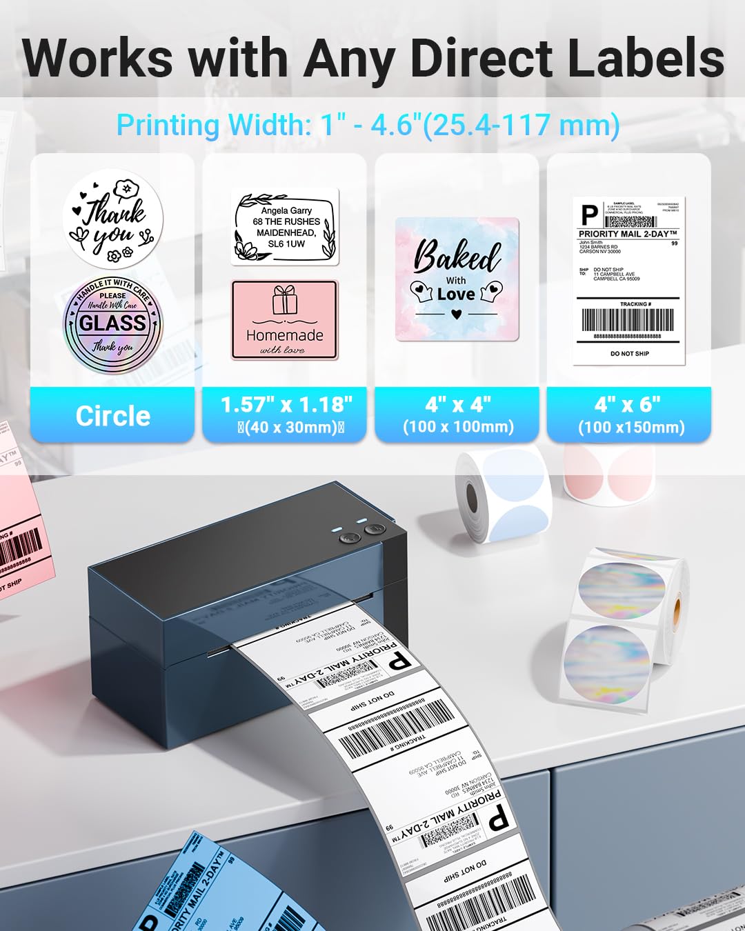 Phomemo 344 WiFi Etikettendrucker DHL Versandetiketten Drucker WLAN Desktop Label drucker für Barcode, Thermal Label Printer 4x6 Kompatibel mit Amazon, Etsy, Shopify, Royal Mail, FedEx, UPS, Lila