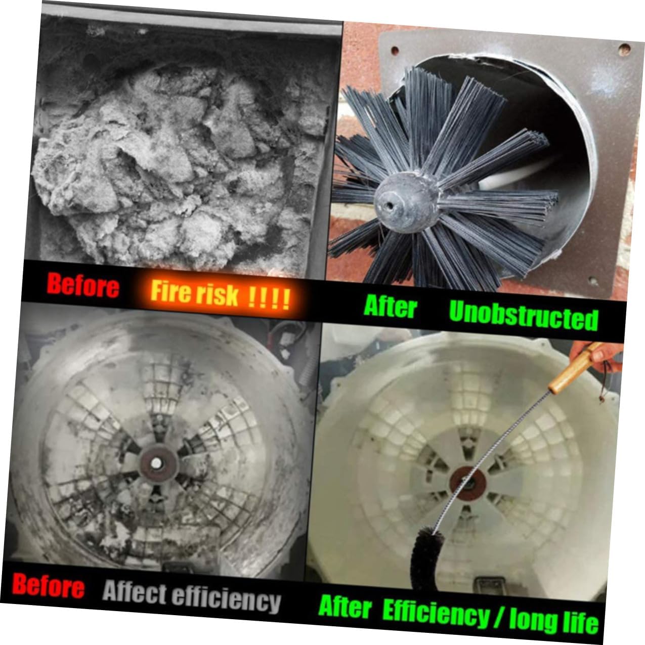 Flexible Chimney Duct Brush Cleaning Kit with 4 Nylon Rods and 1 Brush Head, 610mm Fireplace Vent Cleaner for Dryer Lint and Stove Pipe Interior Maintenance