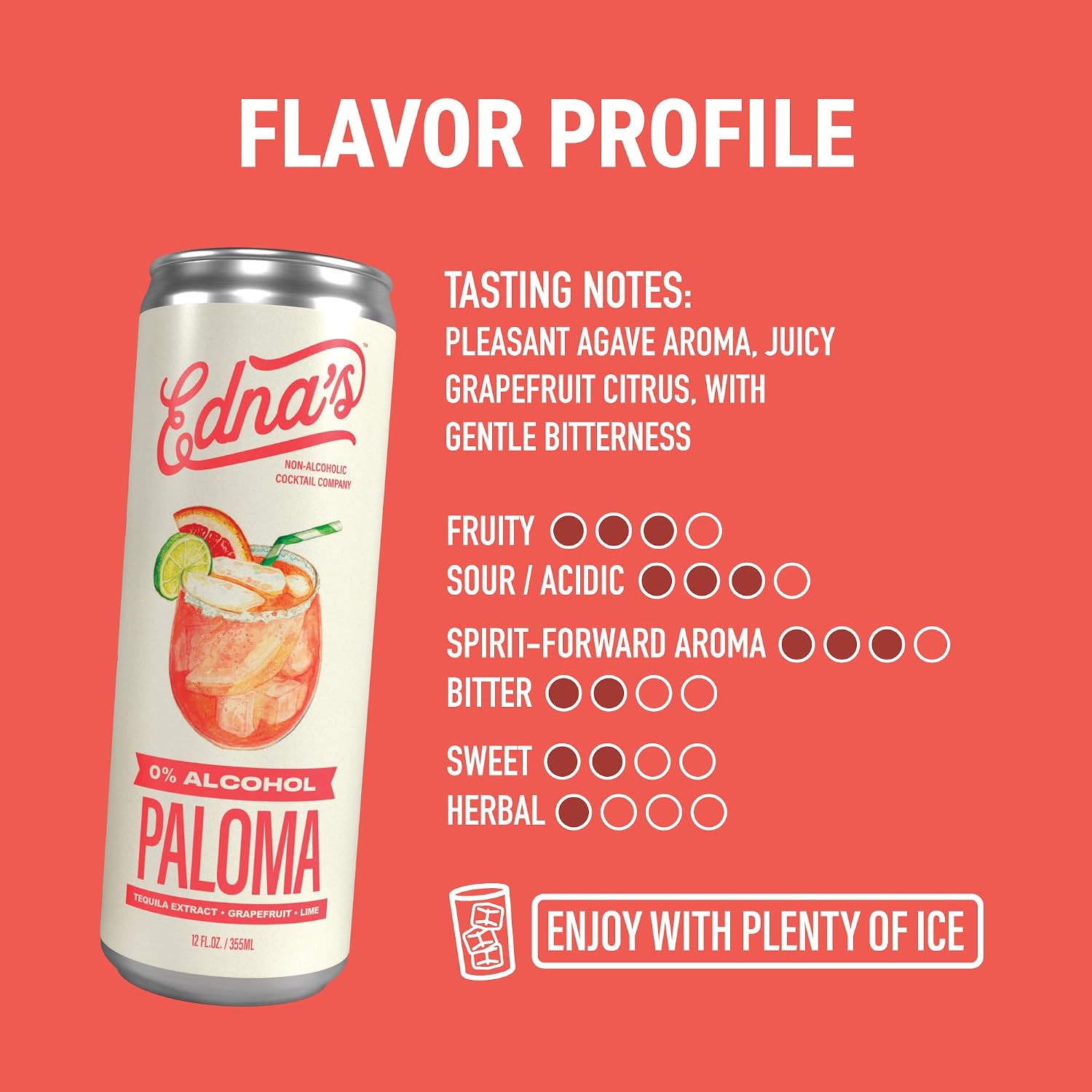 Edna’s Paloma Non-Alcoholic Sparkling Cocktail – 24-Pack, 12 fl. oz Cans, Tequila Extract, Alcohol-Free, Premium Mixer